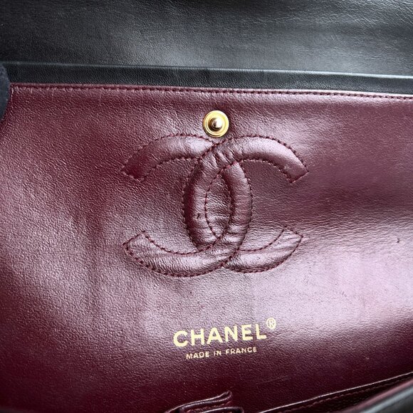 Authentic Chanel Double Flap Classic Medium Lambskin Black Shoulder Bag B0820 - Picture 11 of 16